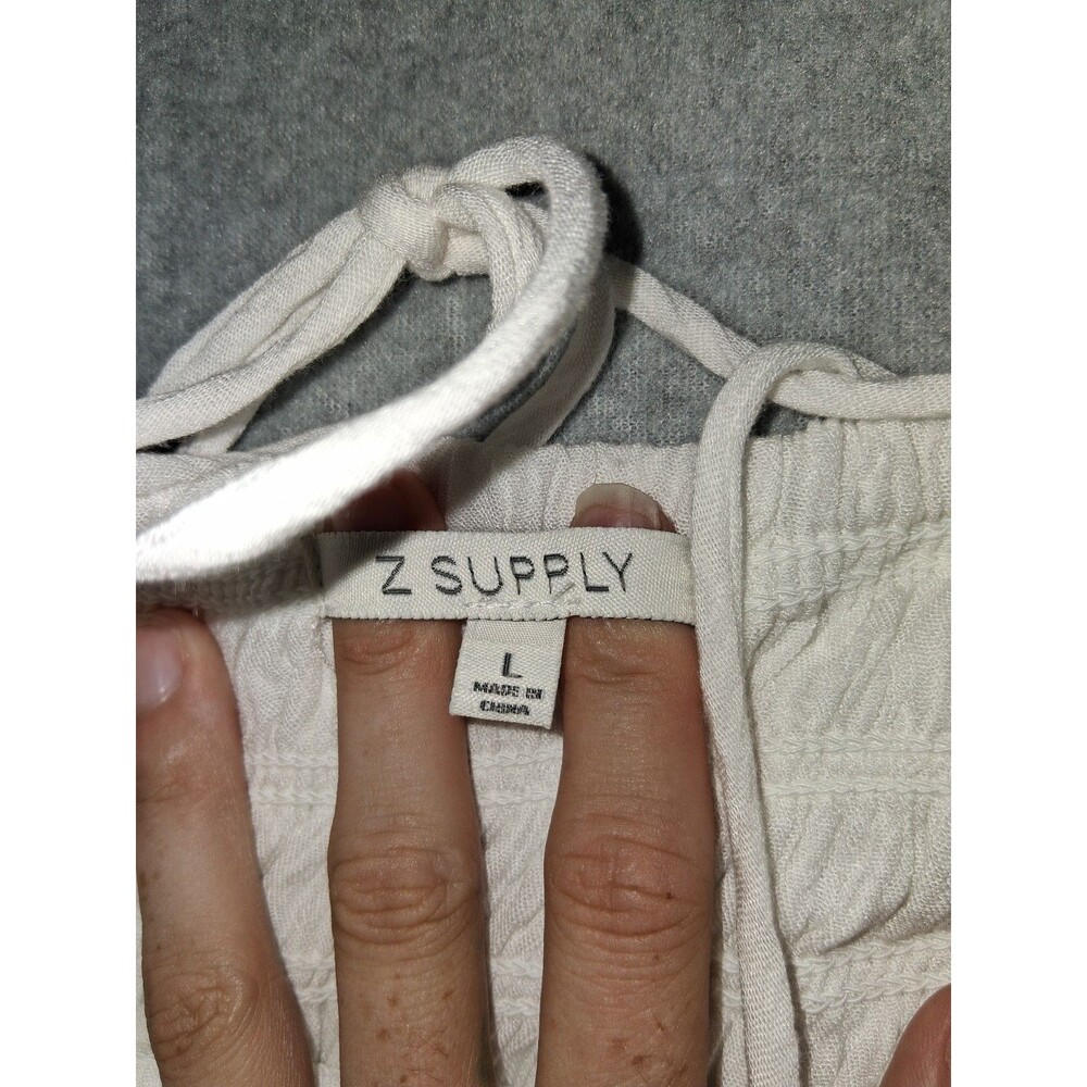 Z Supply Smocked tiered Crinkle Gauze Maxi Dress Size L White Cottagecore Boho - Picture 2 of 12